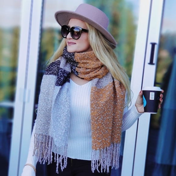 Womens Soft comfy Oversized Oblong multicolor Scarf with fringe gift fall winter - Picture 2 of 7